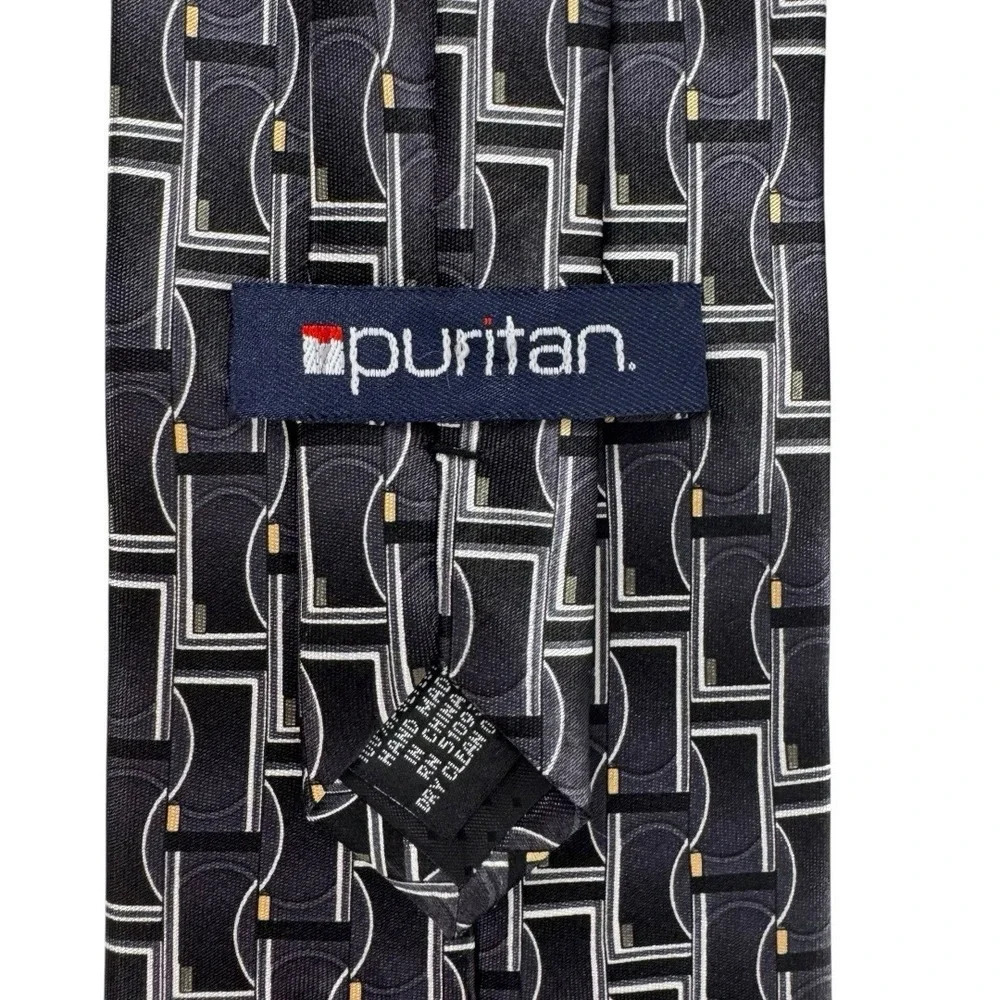Puritan Geo Print‎ Men's Clip-On Tie Gray Black Tan Shapes 20